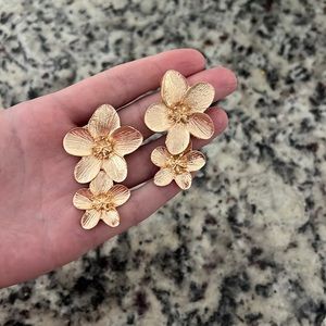 Gold Flower Drop Earrings